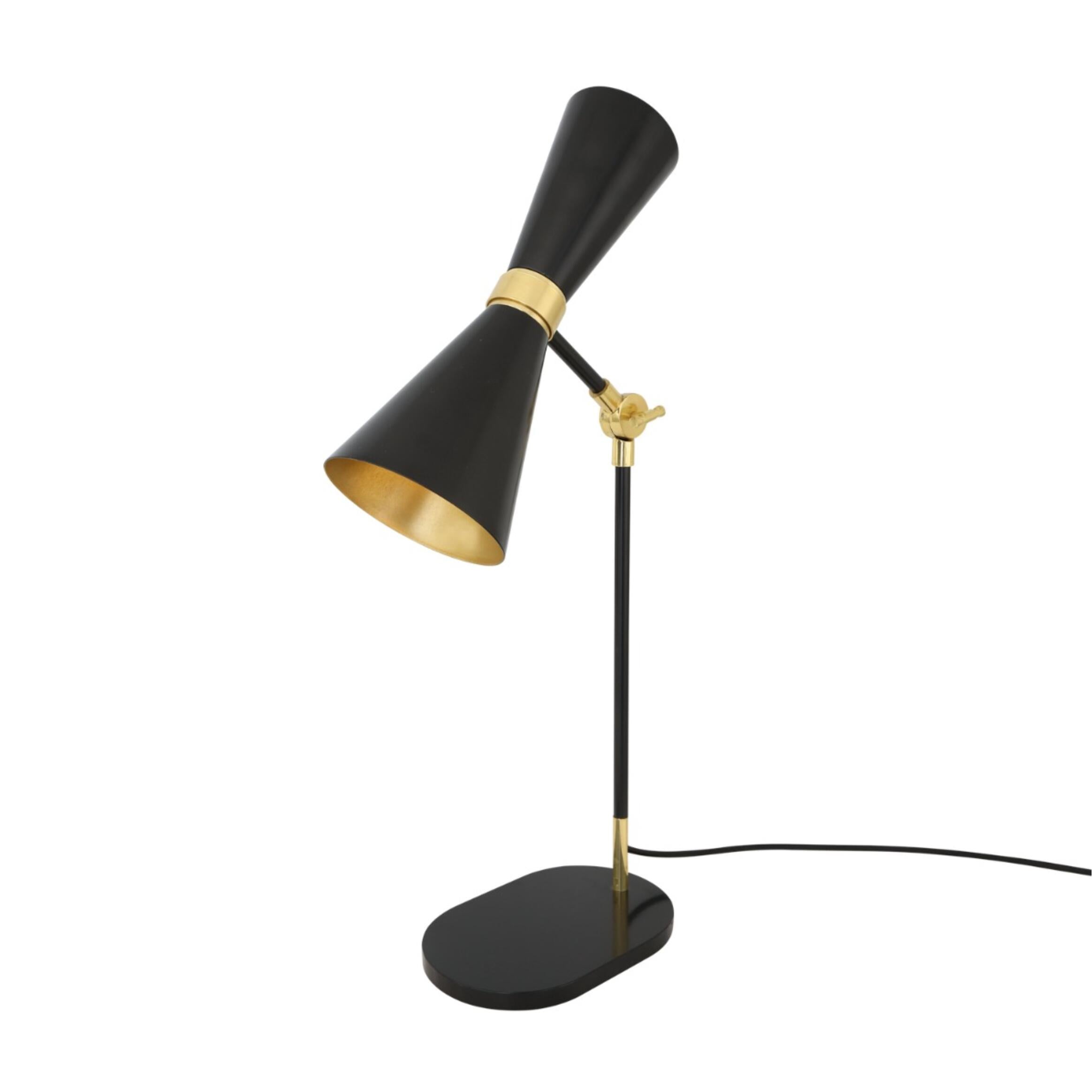 Mullan Cairo Mid-Century Brass Table Lamp Powder Coated Matte Black & Polished Brass Finish