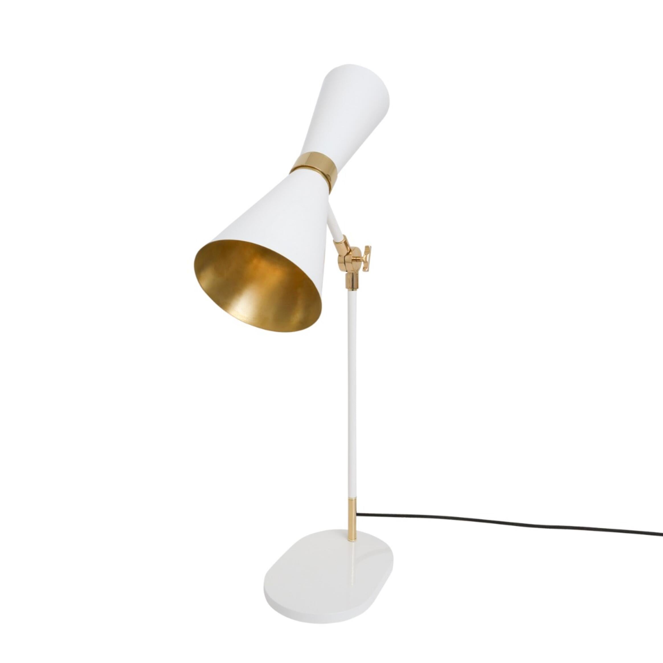 Mullan Cairo Mid-Century Brass Table Lamp Powder Coated White & Polished Brass Finish