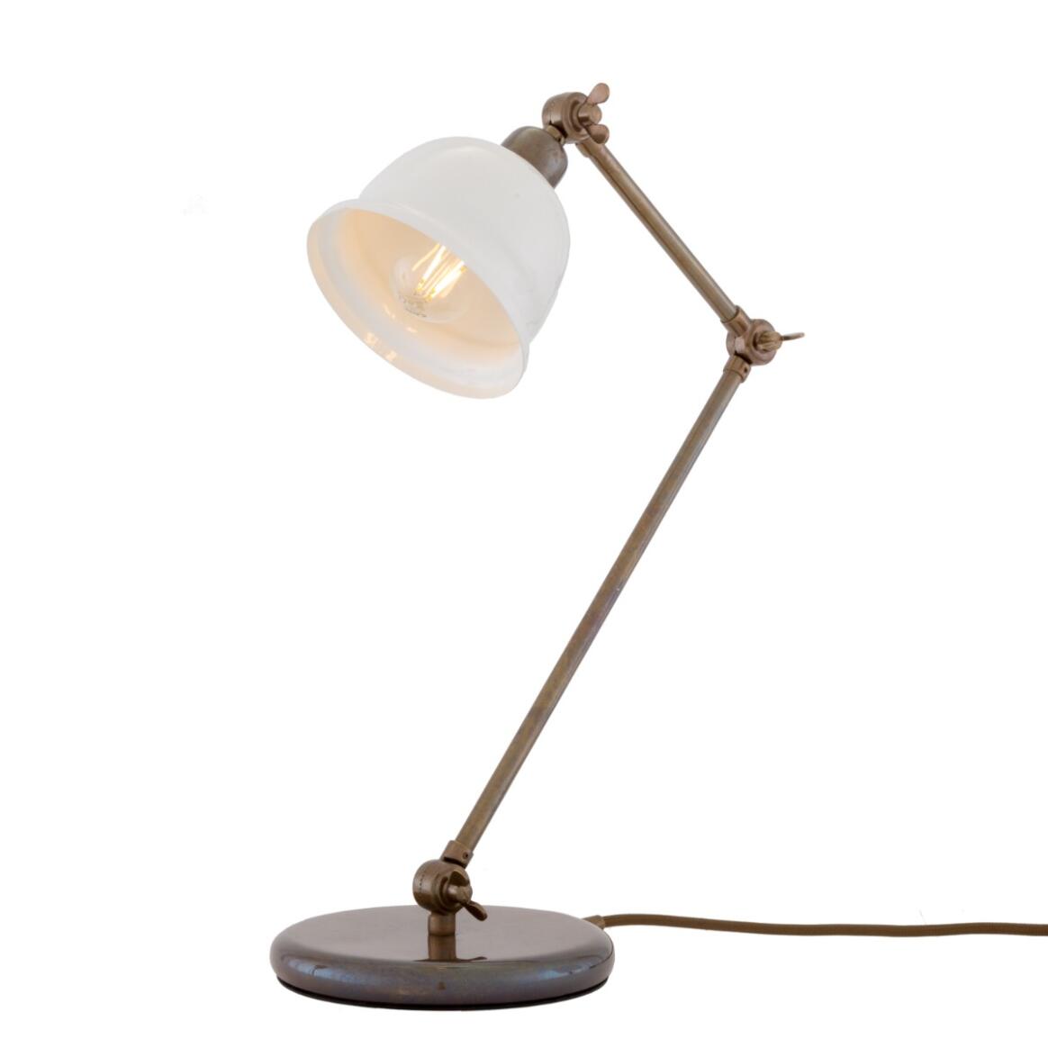 Mullan Nico Table Lamp - Antique Brass Finish - Powder Coated White / White Inner Metal Shade