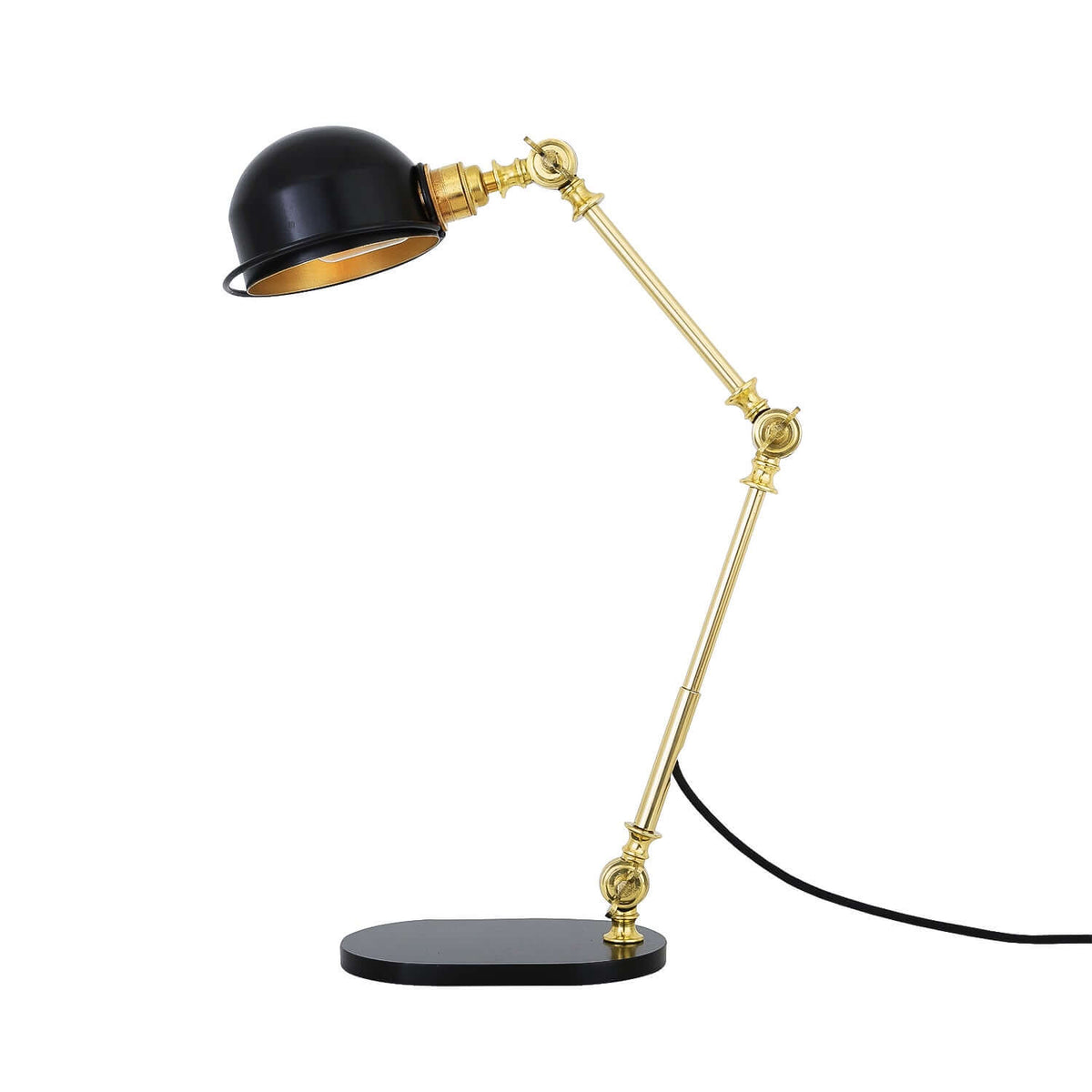 Mullan Puhos Adjustable Arm Brass Desk Lamp - Powder Coated Matte Black & Polished Brass Finish