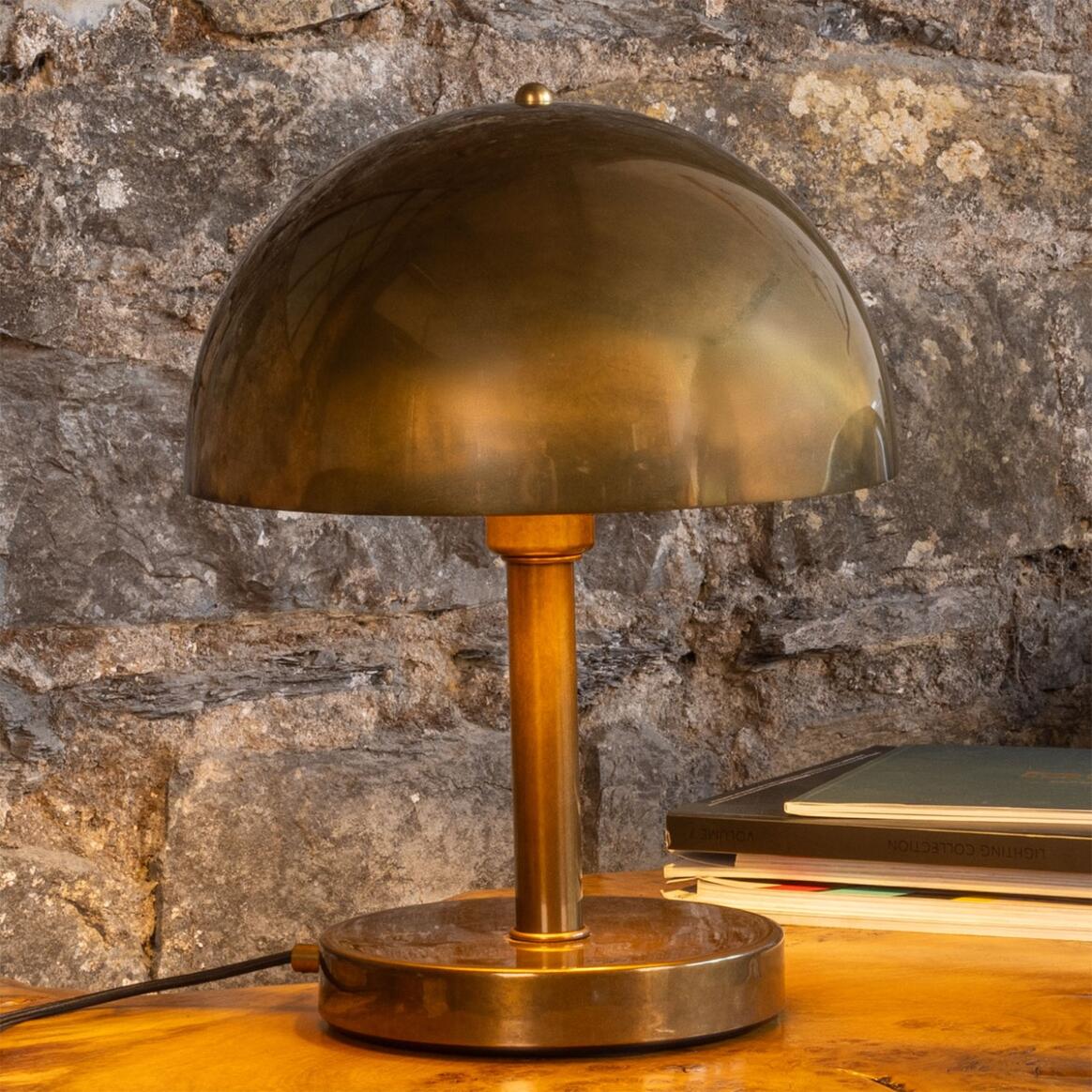 Mullan Turku Modern Brass Dome Table Lamp 30cm IP20 - Antique Brass Finish
