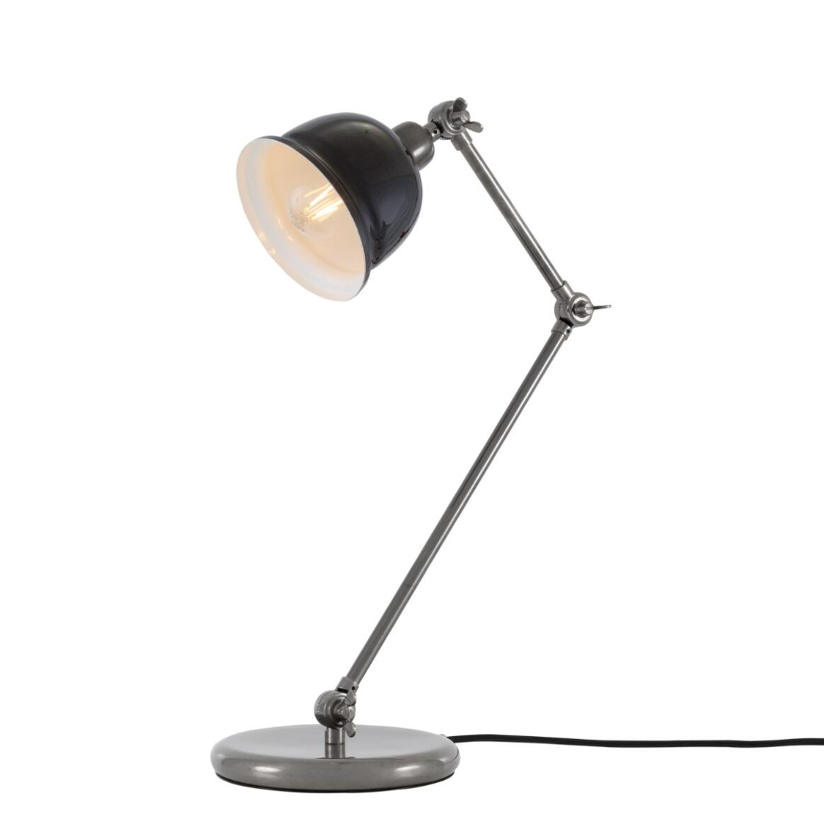 Mullan Nico Table Lamp - Antique Silver Finish - Powder Coated Black / White Inner Metal Shade