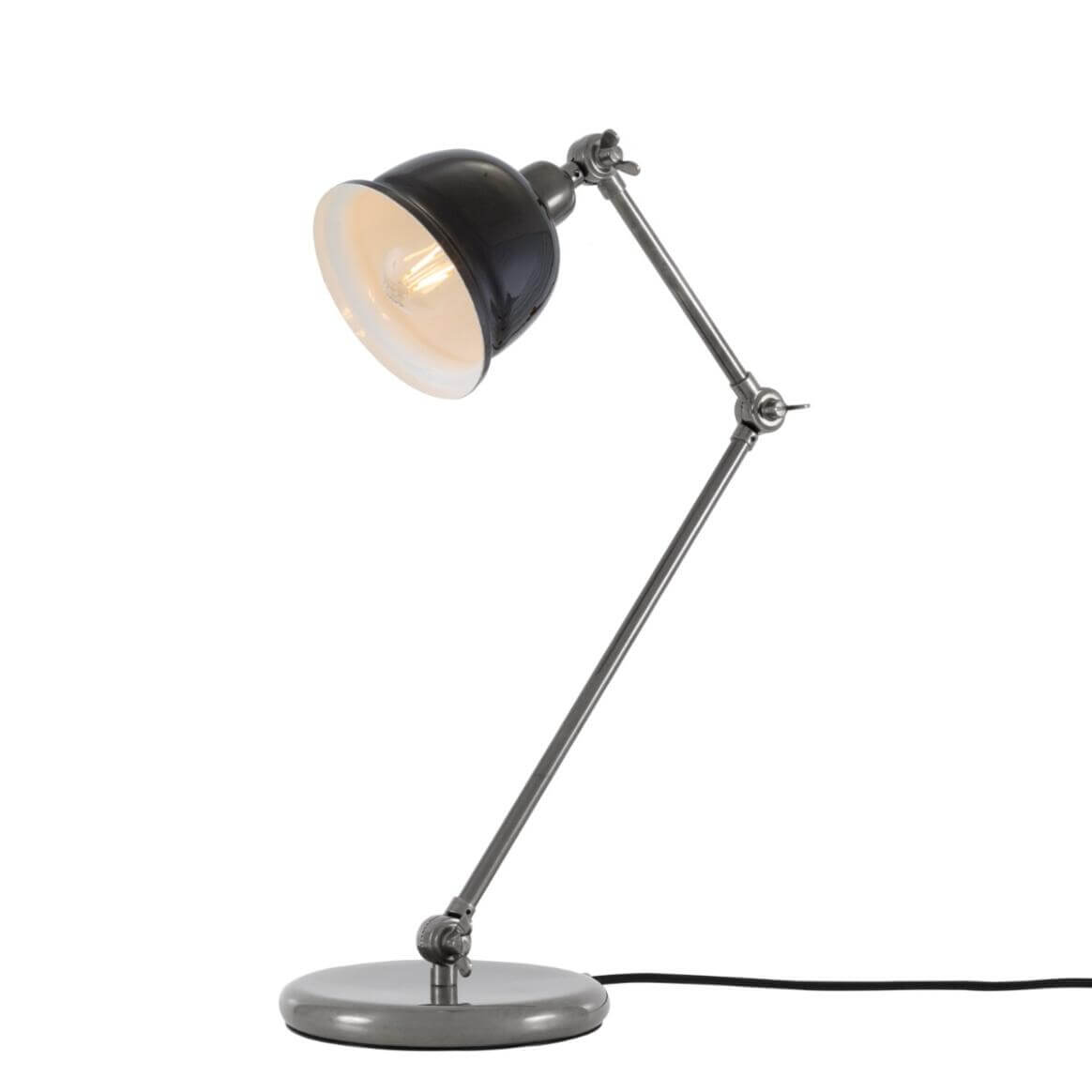 Mullan Nico Table Lamp - Antique Silver Finish - Powder Coated Black / White Inner Metal Shade