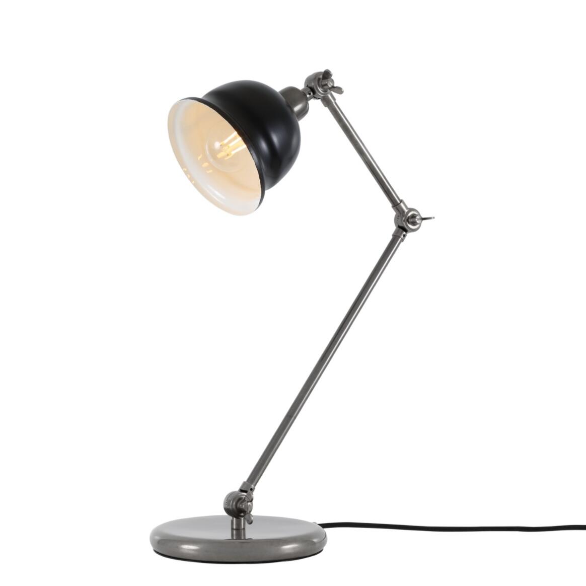 Mullan Nico Table Lamp - Antique Silver Finish - Powder Coated Matte Black / White Inner Metal Shade