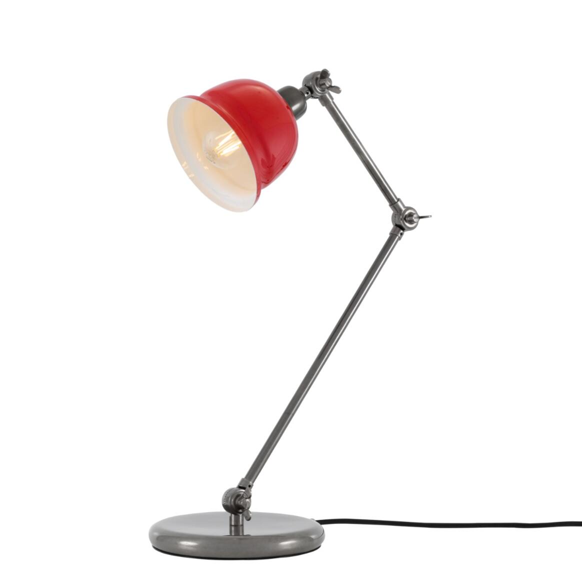Mullan Nico Table Lamp - Antique Silver Finish - Powder Coated Red / White Inner Metal Shade