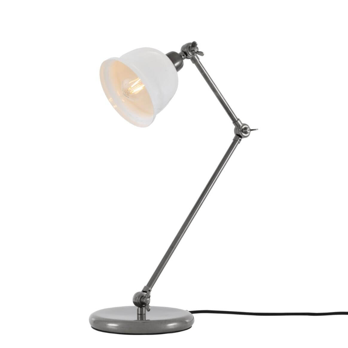 Mullan Nico Table Lamp - Antique Silver Finish - Powder Coated White / White Inner Metal Shade