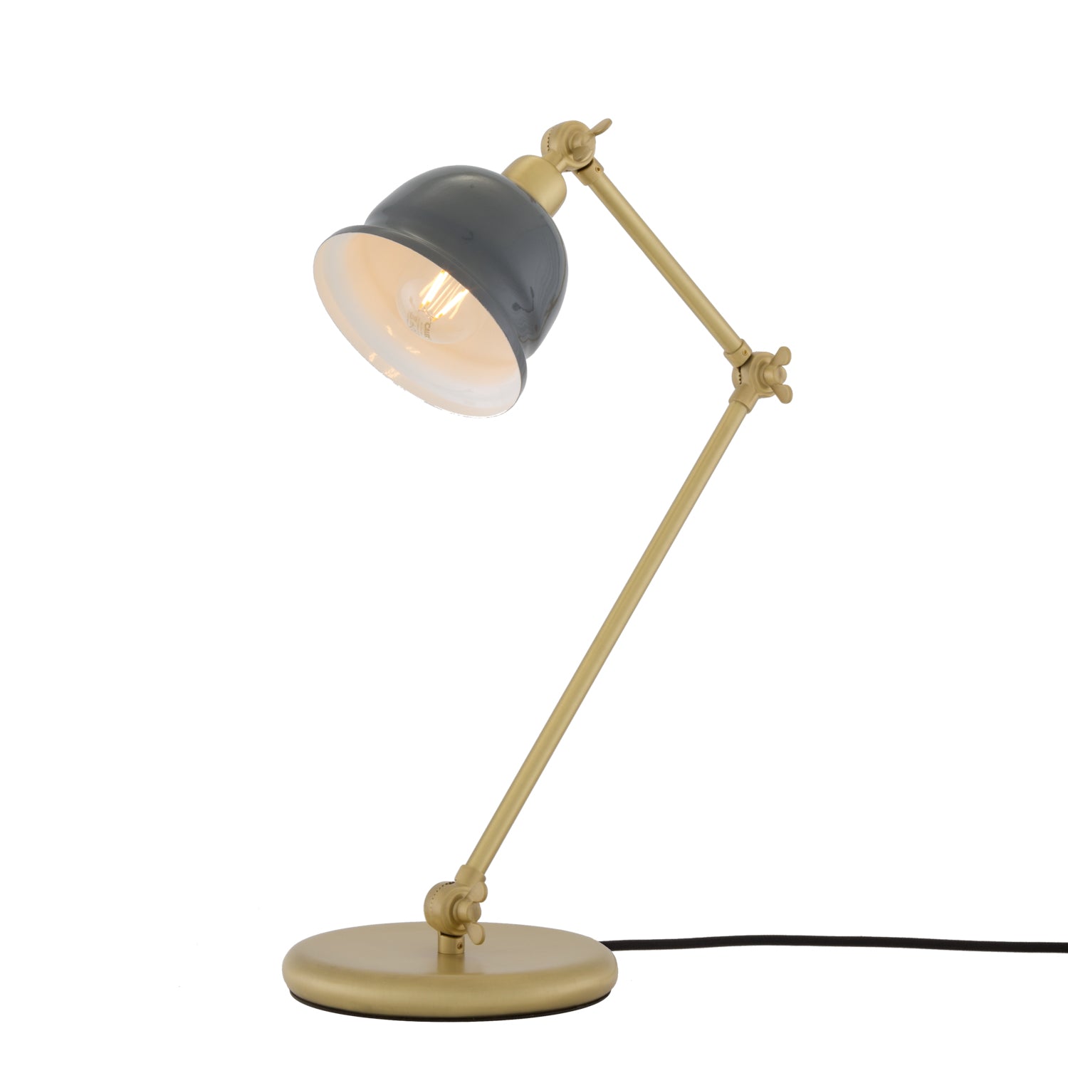 Mullan Nico Table Lamp - Polished Brass Finish - Powder Coated Grey / White Inner Metal Shade