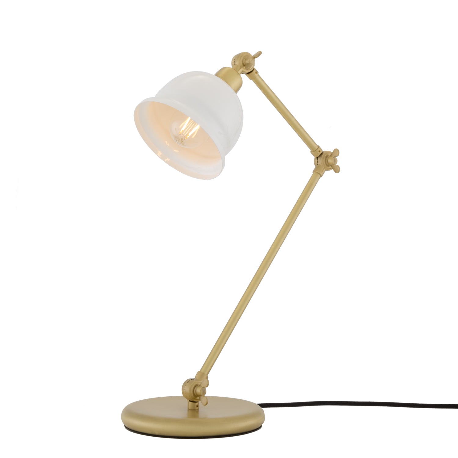 Mullan Nico Table Lamp - Polished Brass Finish - Powder Coated White / White Inner Metal Shade