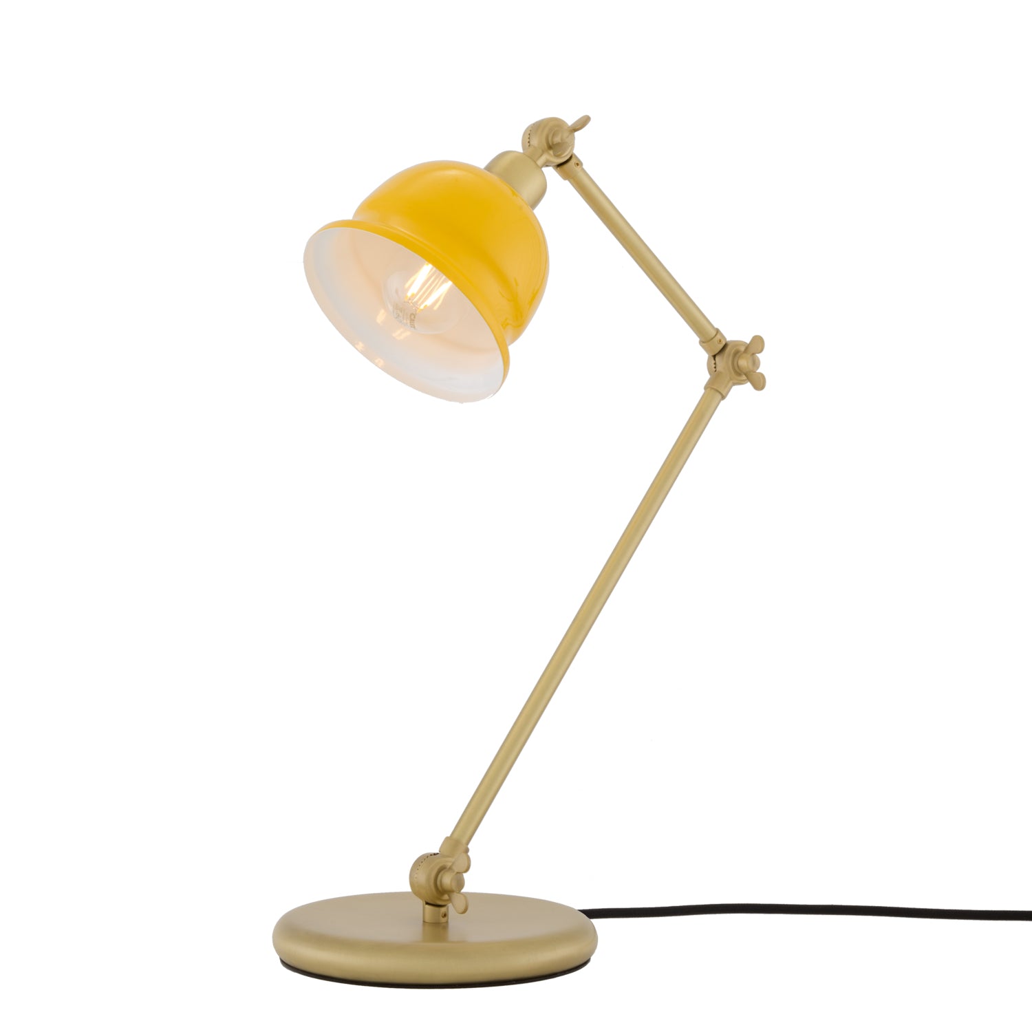 Mullan Nico Table Lamp - Polished Brass Finish - Powder Coated Yellow / White Inner Metal Shade