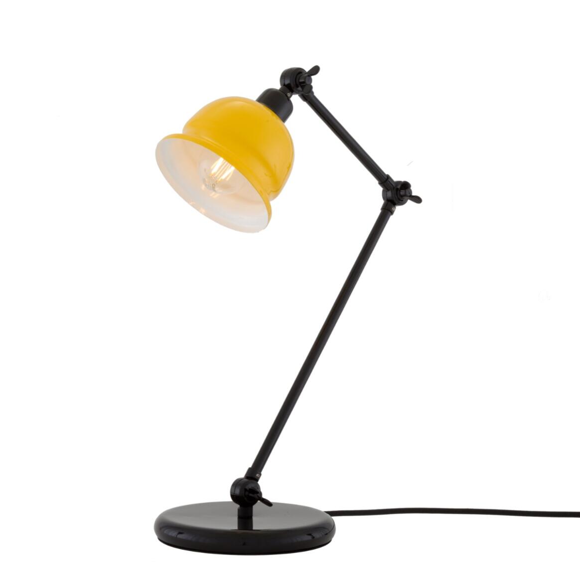 Mullan Nico Table Lamp - Powder Coated Black Finish - Powder Coated Yellow / White Inner Metal Shad