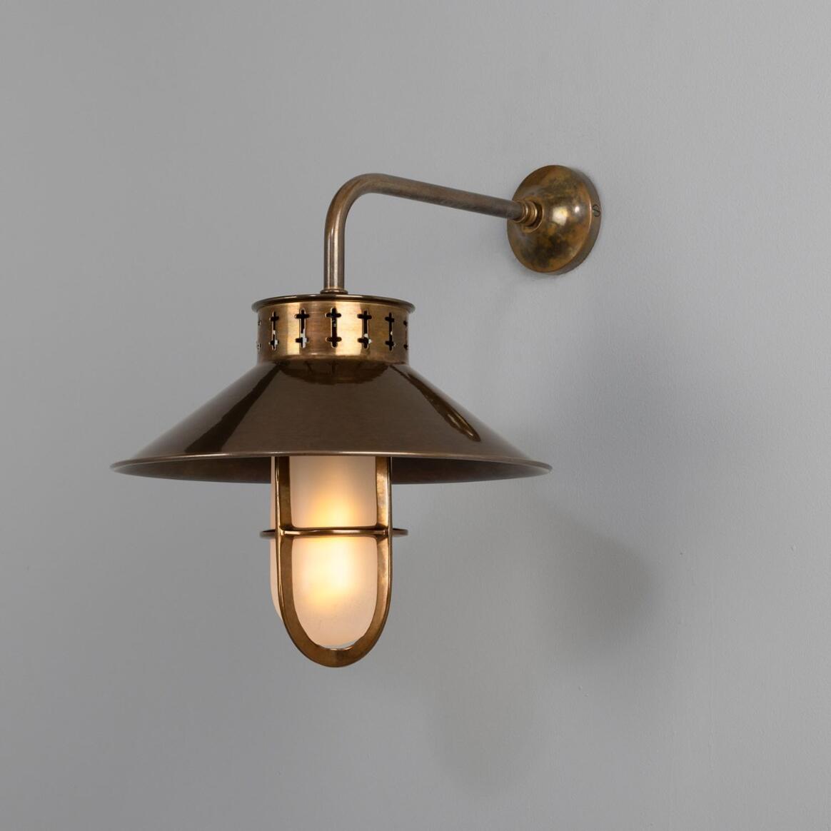 Mullan - Boyd Vintage Industrial Well Glass Wall Light 35cm IP20 - Antique Brass Finish