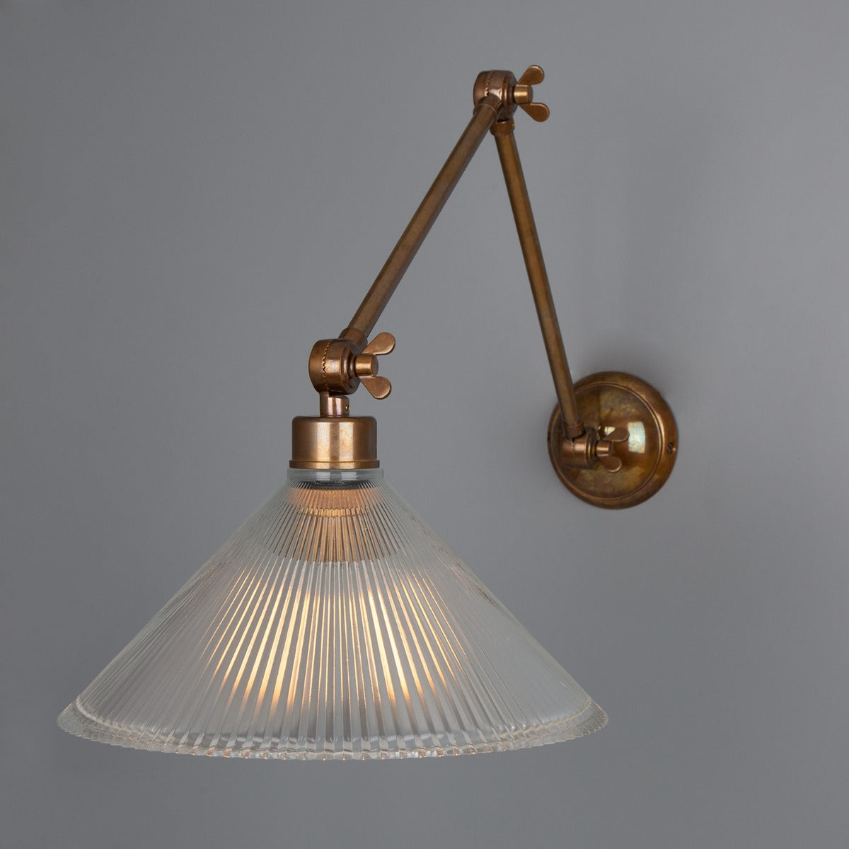 Mullan - Rebell Adjustable Arm Wall Light with Prismatic Glass Shade 30cm IP20 - Antique Brass Finish