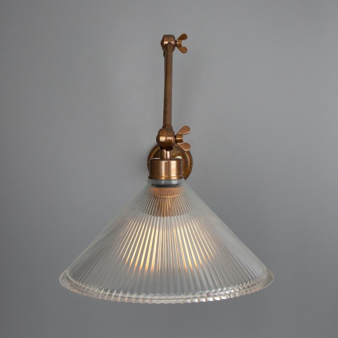 Mullan - Rebell Adjustable Arm Wall Light with Prismatic Glass Shade 30cm IP20 - Antique Brass Finish