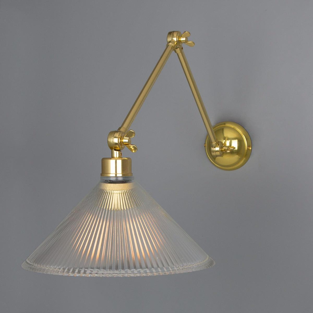 Mullan - Rebell Adjustable Arm Wall Light with Prismatic Glass Shade 30cm IP20 - Polished Brass Finish