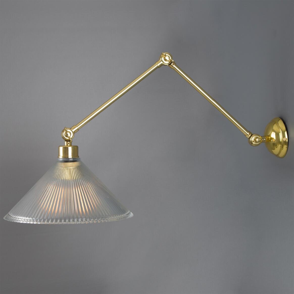 Mullan - Rebell Adjustable Arm Wall Light with Prismatic Glass Shade 30cm IP20 - Polished Brass Finish