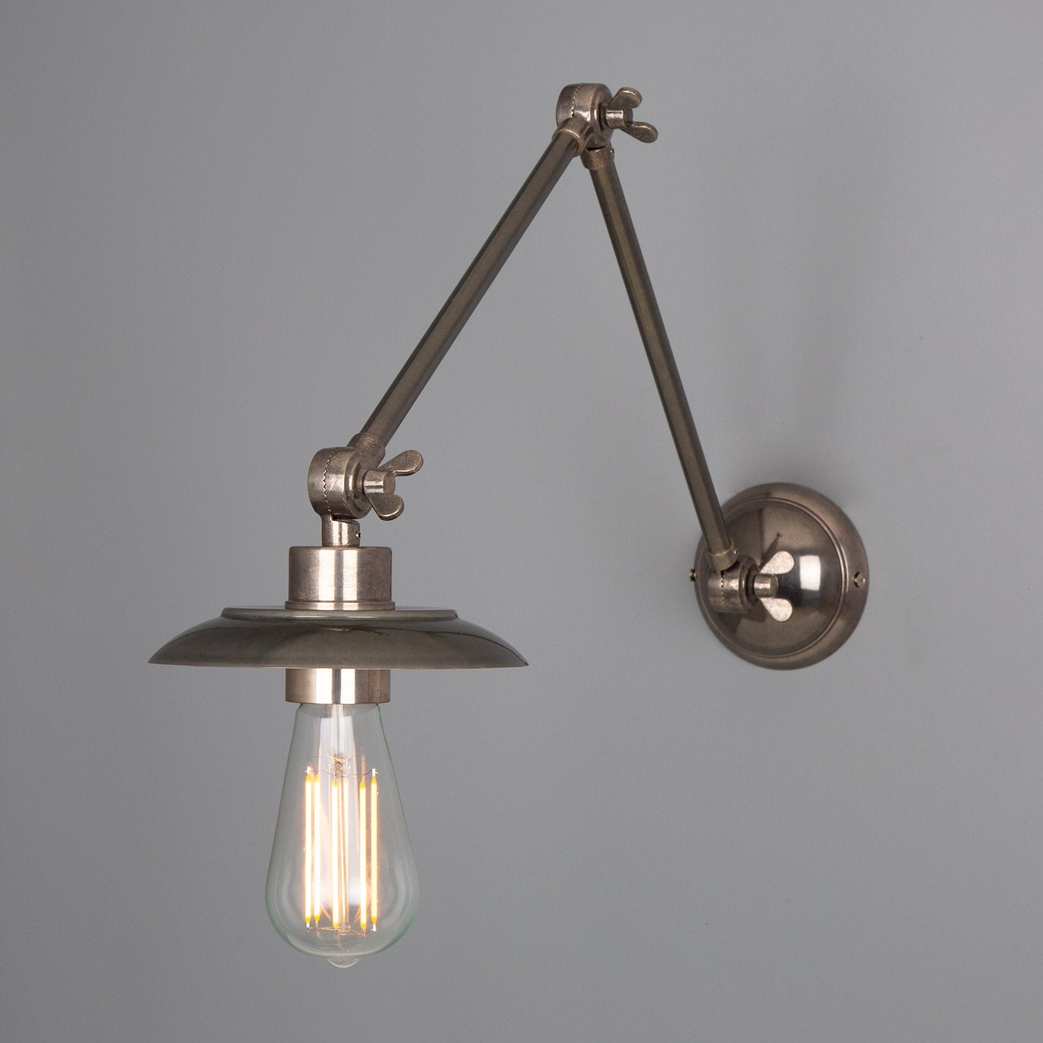 Mullan - Reznor Vintage Adjustable Arm Bare Bulb Picture Light 72cm IP20 - Antique Silver Finish