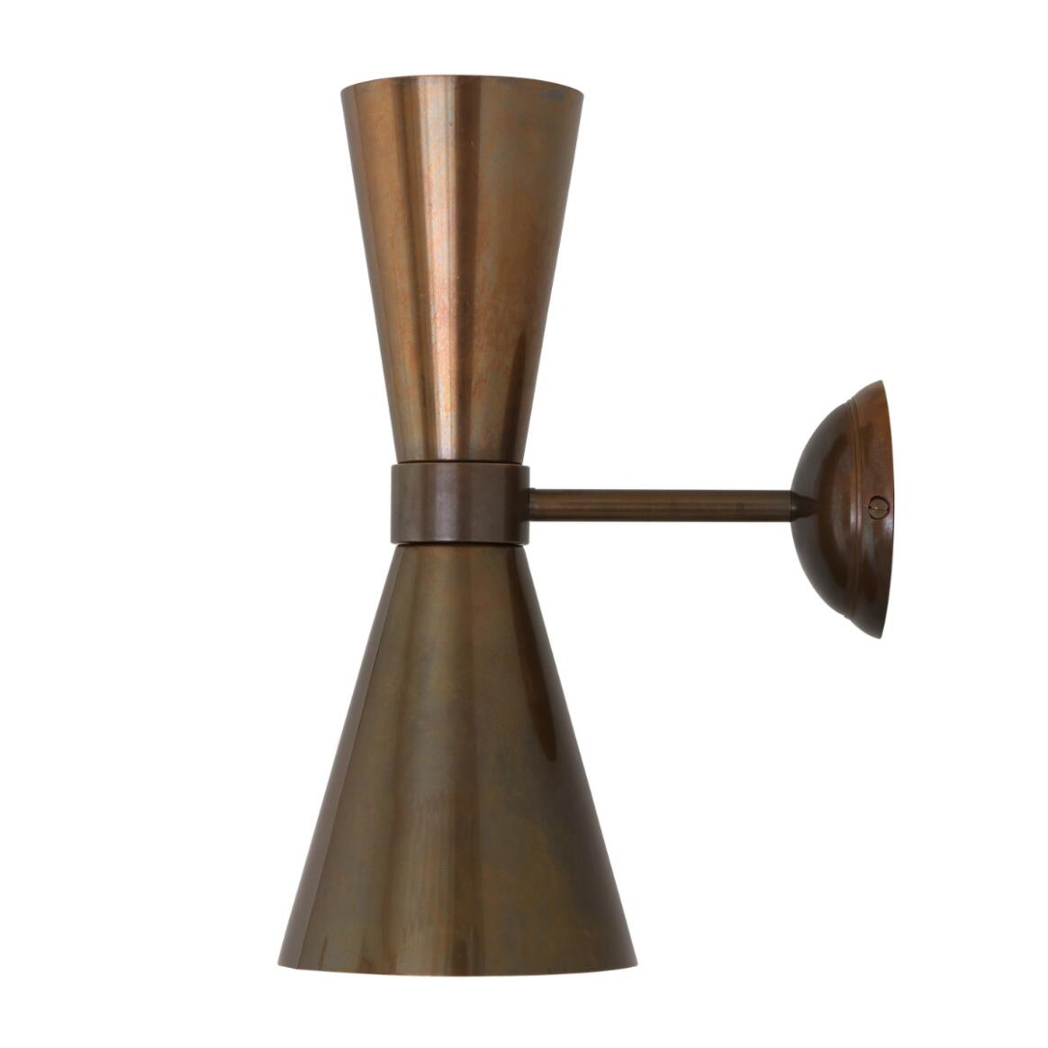 Mullan - Amias Mid-Century Double Brass Cone Wall Light 14cm IP20 - Antique Brass Finish