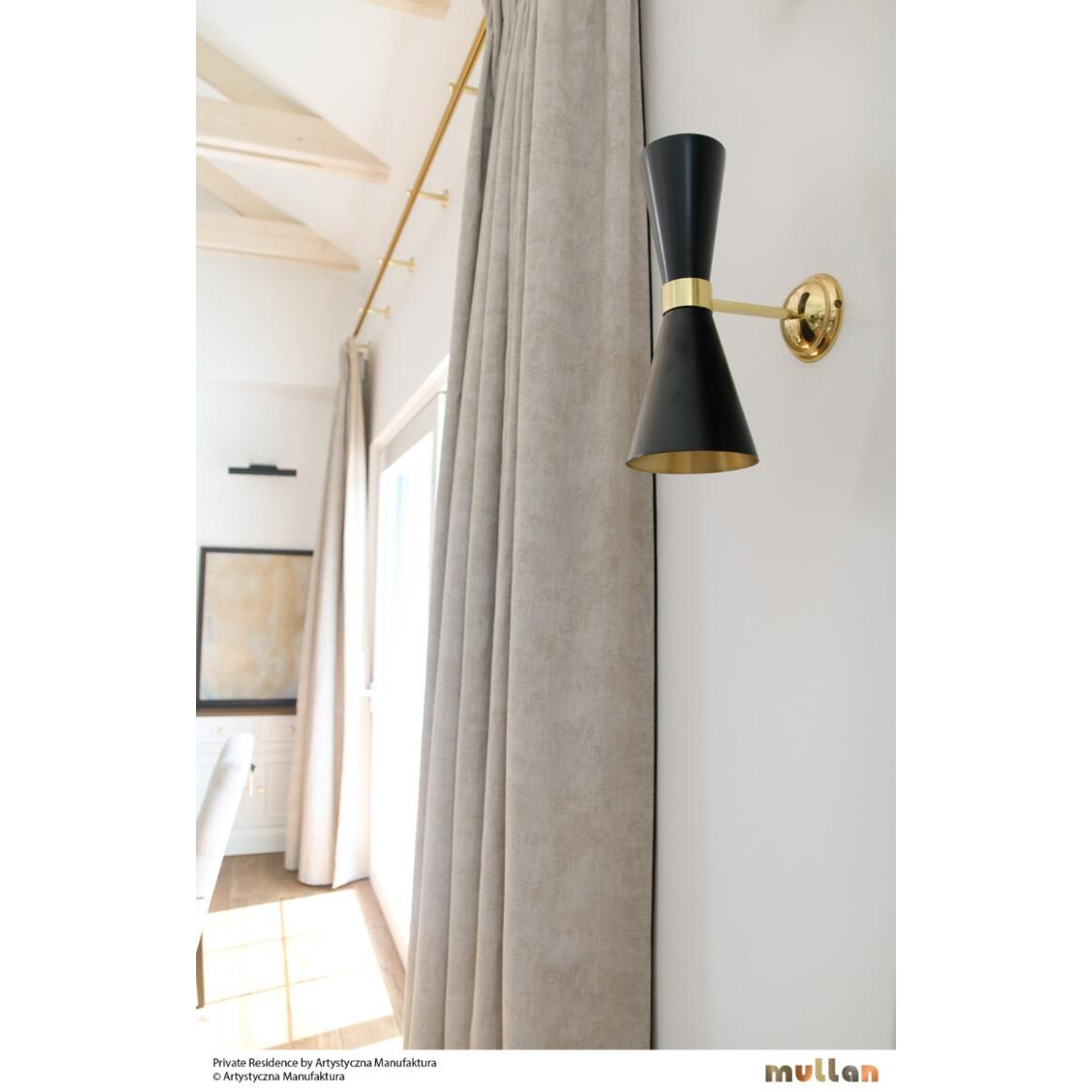 Mullan - Cairo Mid-Century Double Cone Brass Wall Light 23cm IP20 - Powder Coated Matte Black Polished Brass Finish