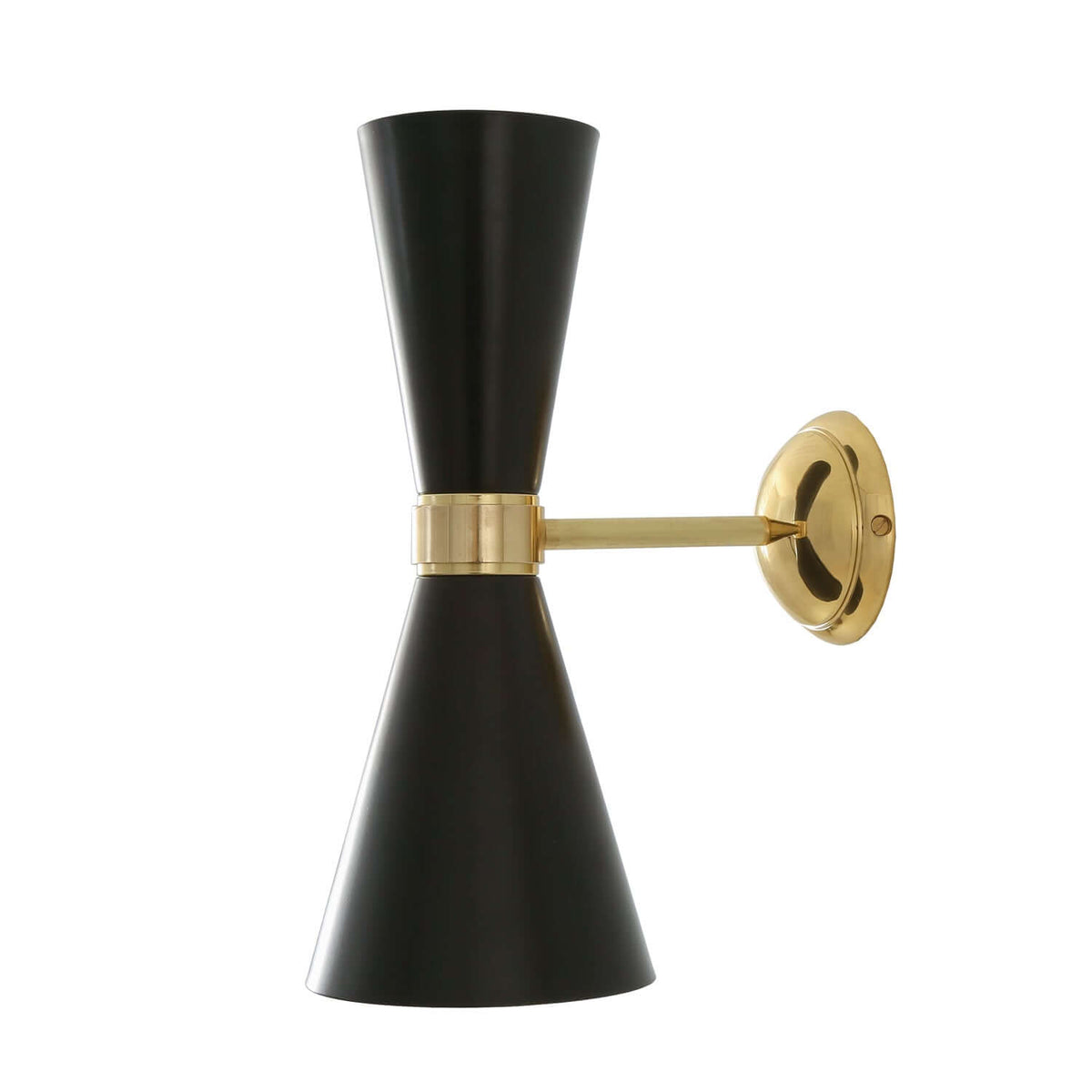 Mullan - Cairo Mid-Century Double Cone Brass Wall Light 23cm IP20 - Powder Coated Matte Black Polished Brass Finish