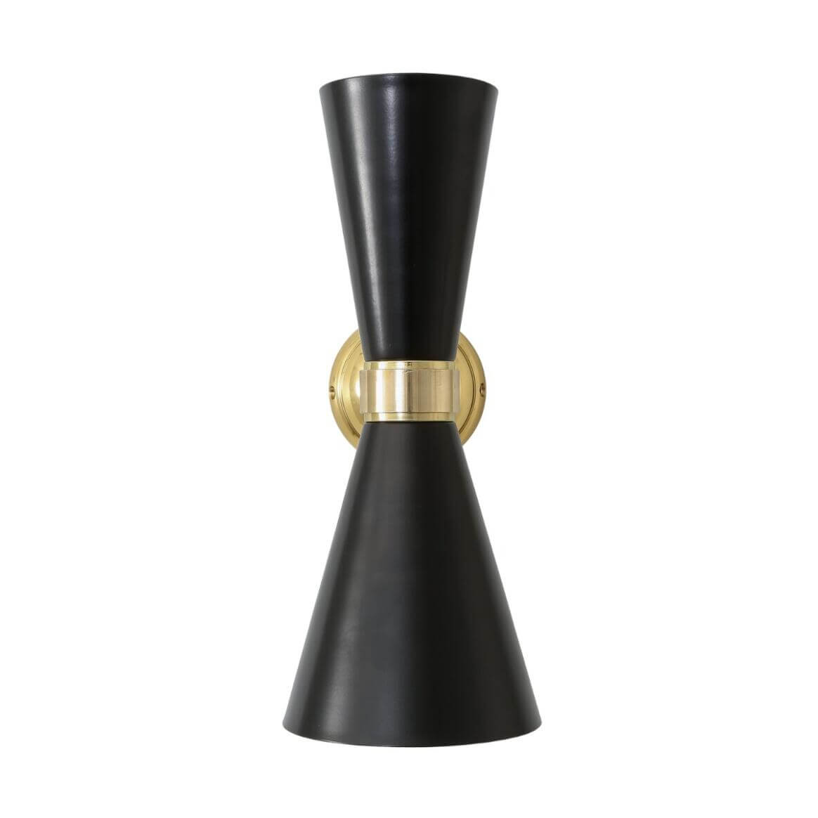 Mullan - Cairo Mid-Century Double Cone Brass Wall Light 23cm IP20 - Powder Coated Matte Black Polished Brass Finish