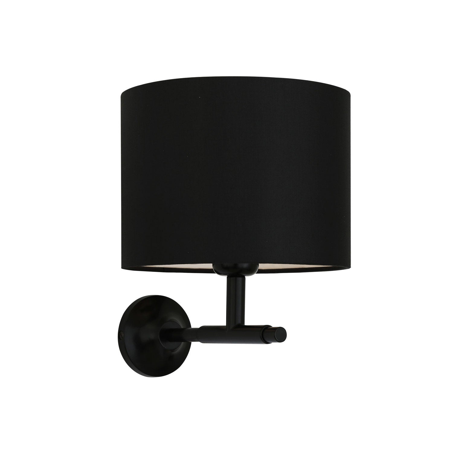 Mullan - Bangor Modern Brass Wall Light with Drum Fabric Shade - Powder Coated Matte Black Finish