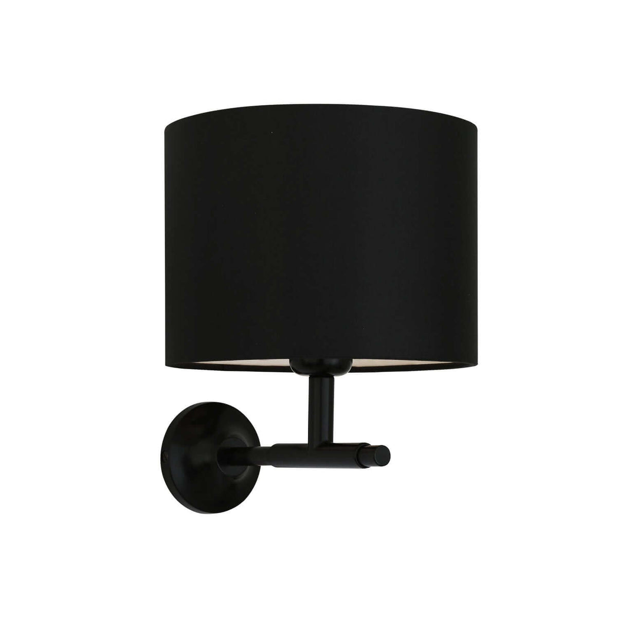 Mullan - Bangor Modern Brass Wall Light with Drum Fabric Shade - Powder Coated Matte Black Finish