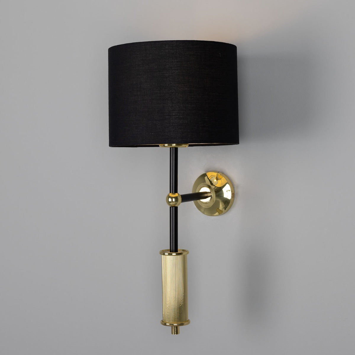 Mullan - Gorey Modern Wall Light with Fabric Shade 47cm IP20 - Powder Coated Matte Black - Polished Brass Finish