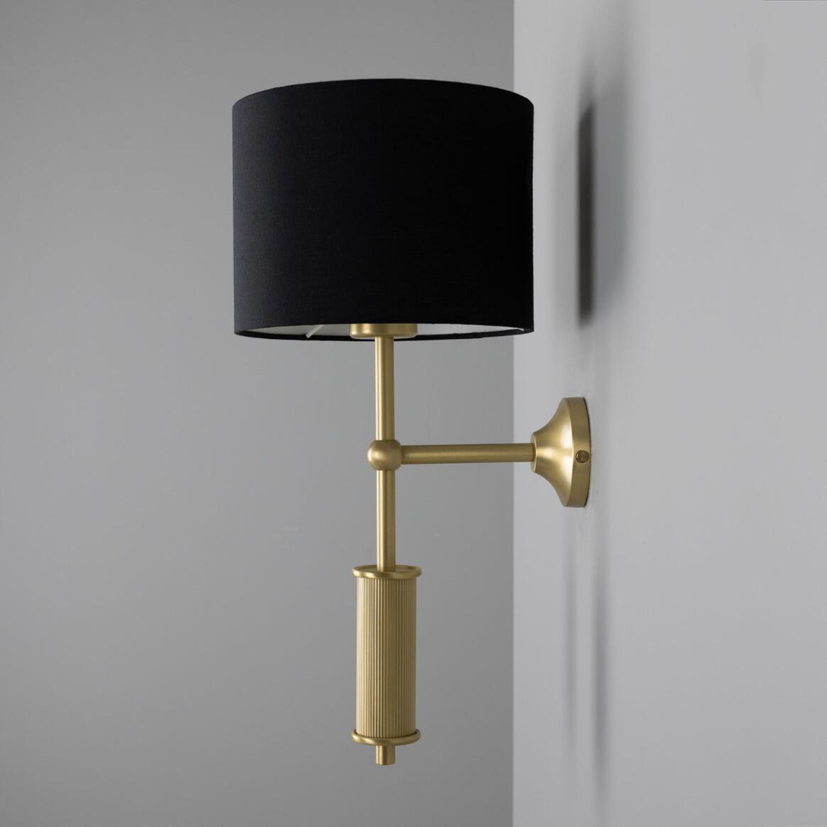 Mullan - Gorey Modern Wall Light with Fabric Shade 47cm IP20 - Satin Brass Finish