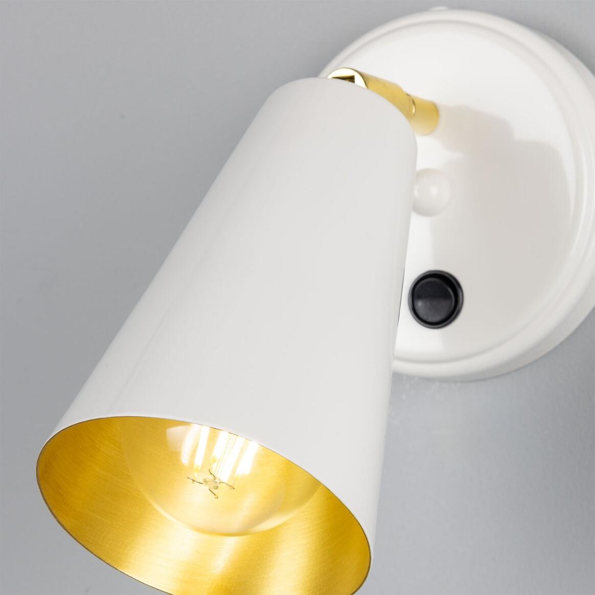 Mullan - Cashel Adjustable Brass Cone Wall Light 12cm IP20 - Powder Coated White Finish
