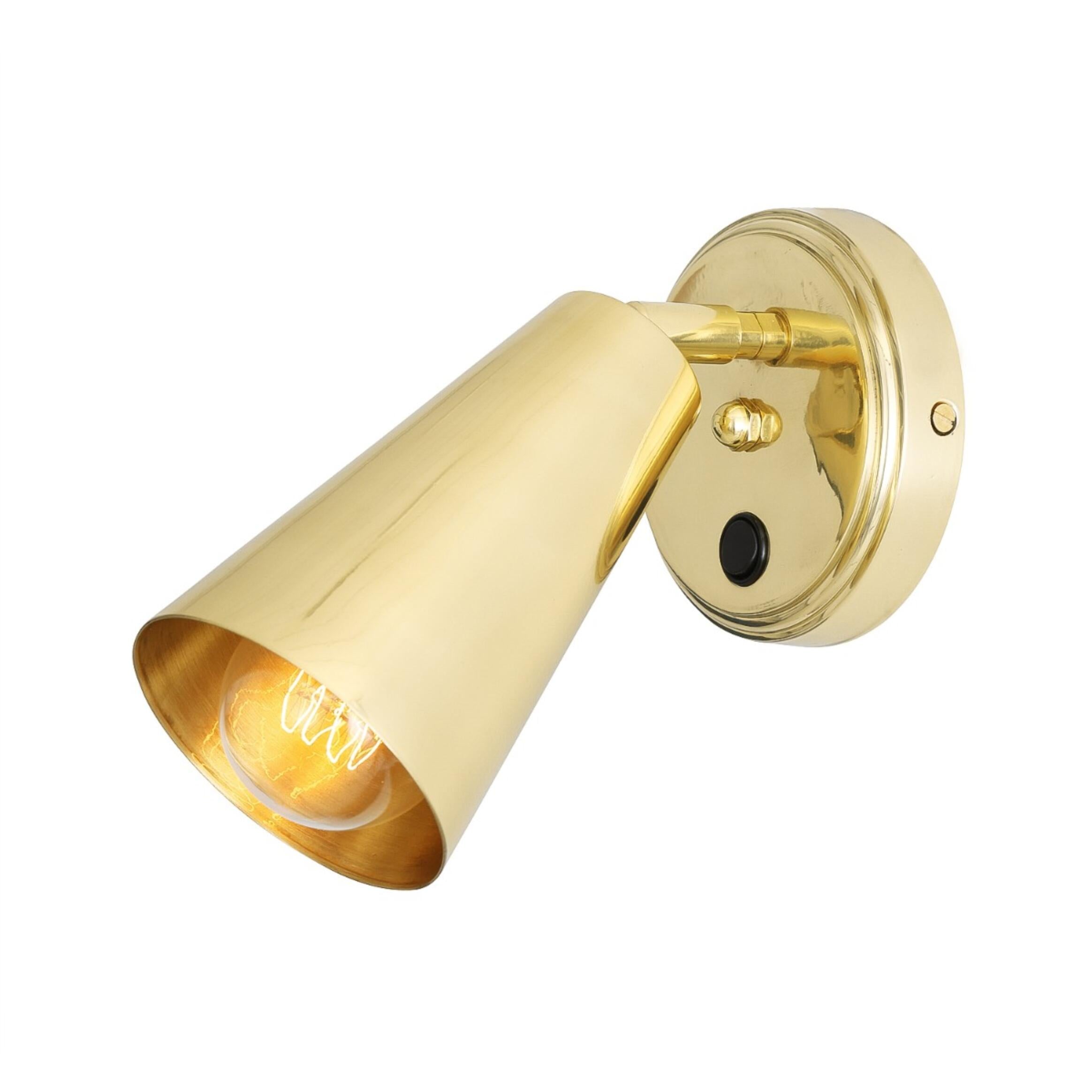 Mullan - Cashel Adjustable Brass Cone Wall Light 12cm IP20 - Polished Brass Finish