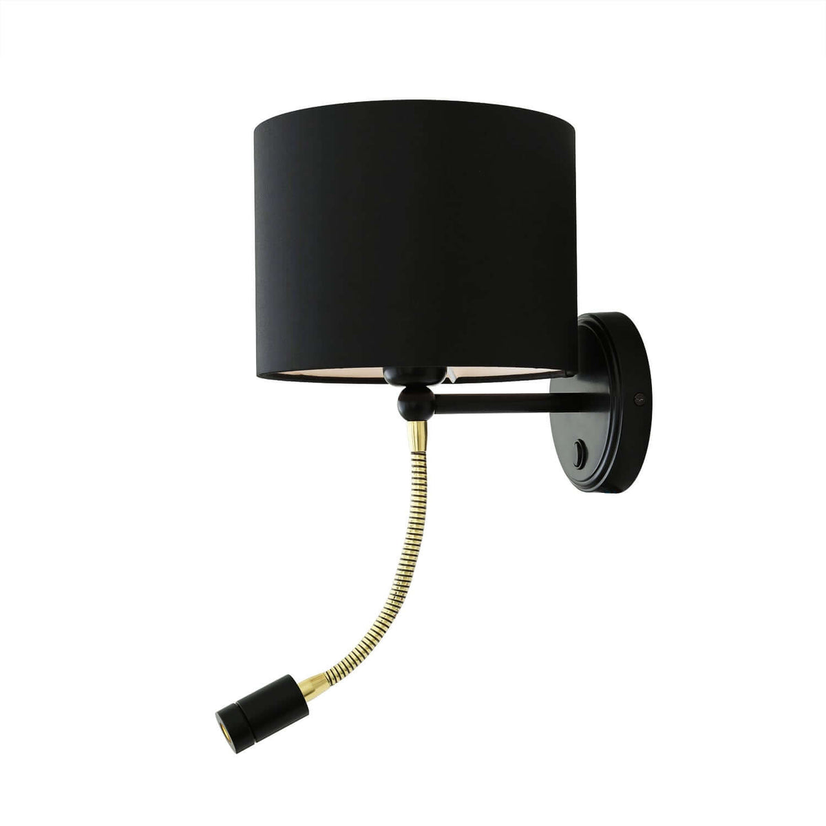 Mullan - Longford Brass Wall Light with Reading Spotlight 20cm IP20 - Powder Coated Matte Black Finish