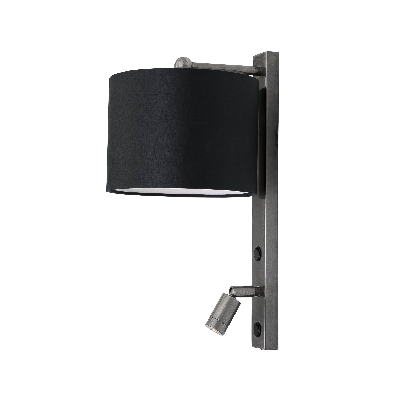 Mullan - Khumo Wall Light with Fabric Shade and Adjustable Reading Light - Antique Silver Finish