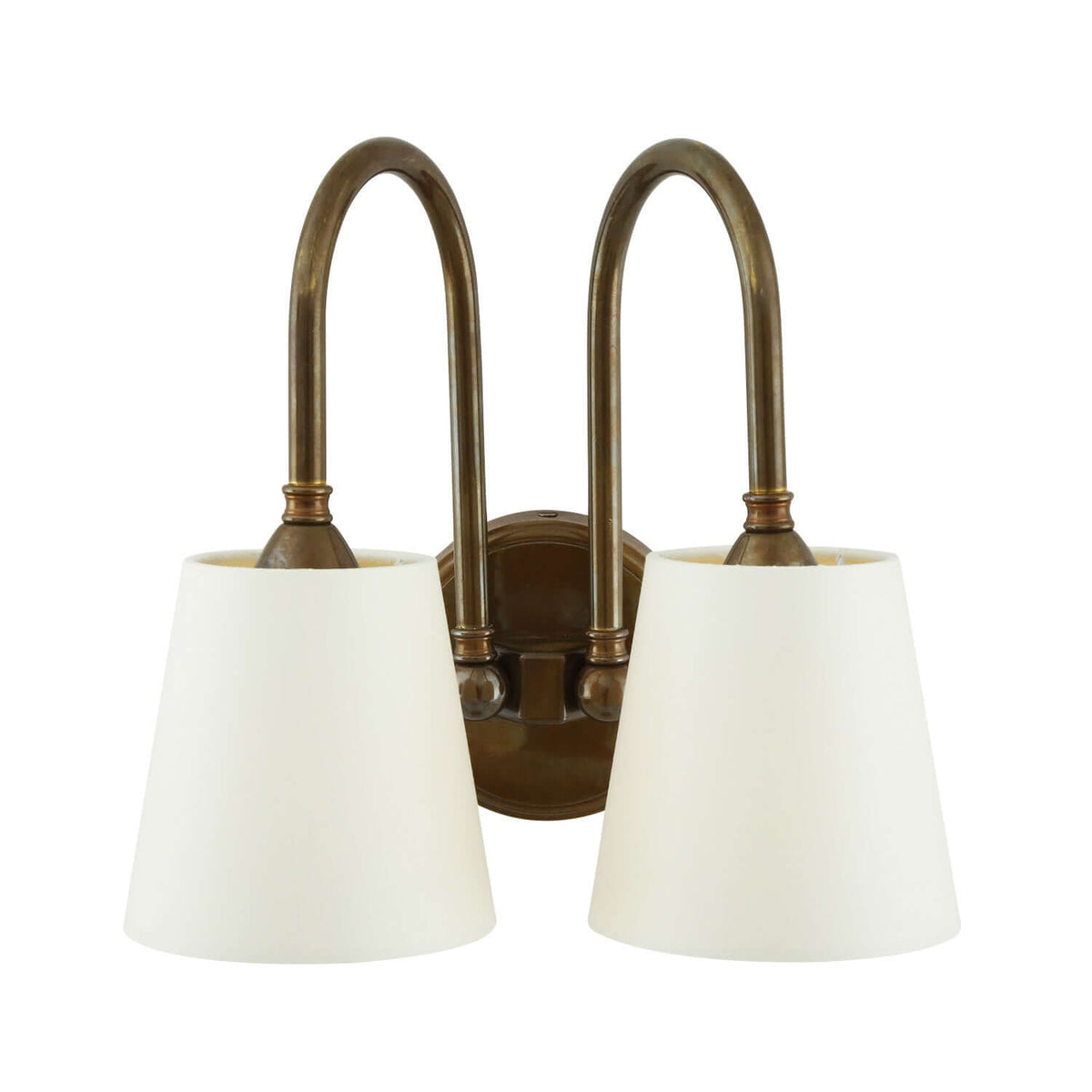 Mullan - Uppsala Two-Arm Brass Wall Light with Fabric Shades 28cm IP20 - Antique Brass Finish