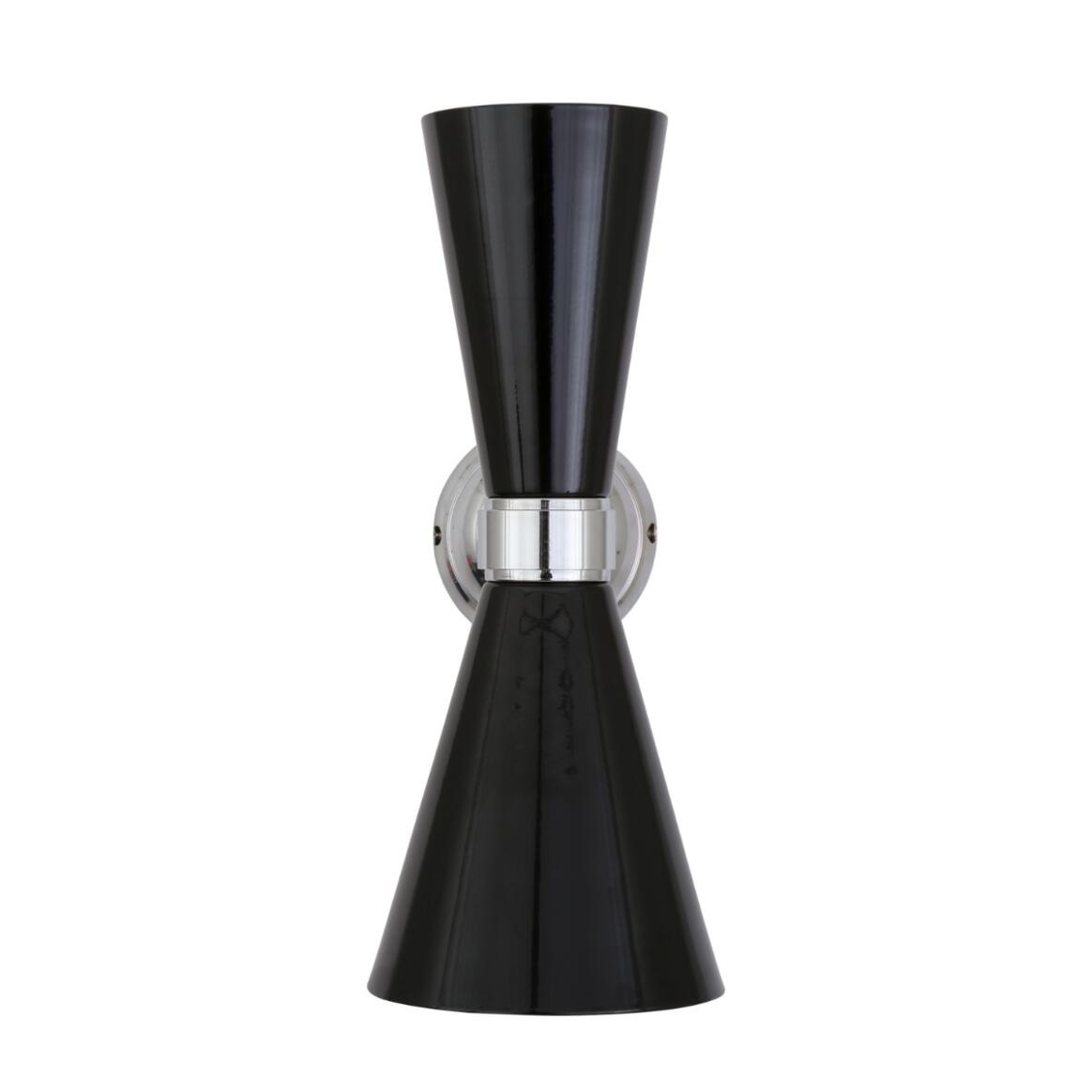 Mullan - Cairo Mid Century Double Cone Chrome Wall Light - Powder Coated Matte Black & Chrome Finish