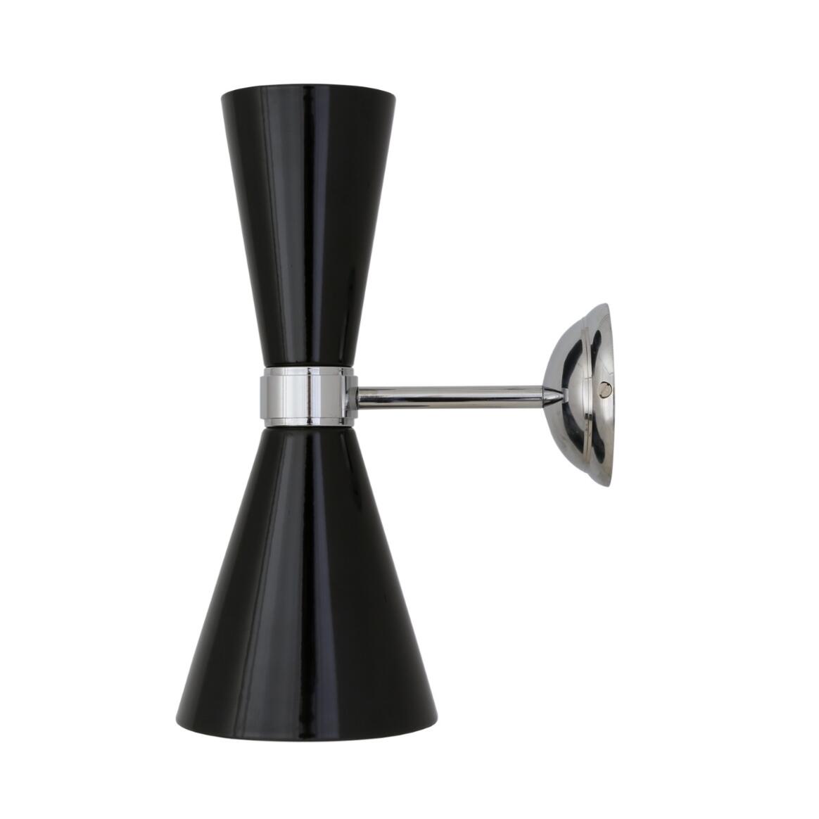Mullan - Cairo Mid Century Double Cone Chrome Wall Light - Powder Coated Matte Black & Chrome Finish