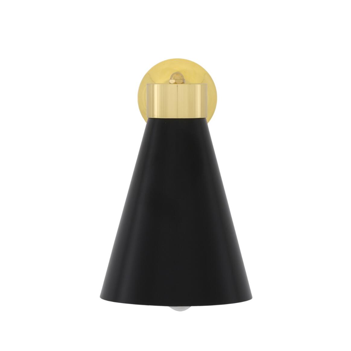 Mullan - Kamina Brass Wall Light with Cone Shade - Matte Black Polished Brass Finish
