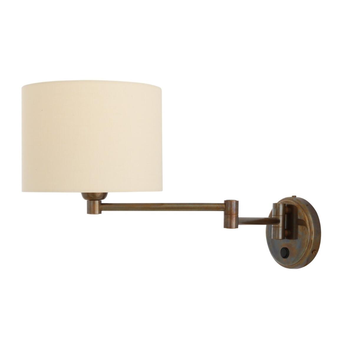 Mullan - Kerry Swivel Arm Brass Wall Light with Fabric Shade 26cm IP20 - Antique Brass Finish