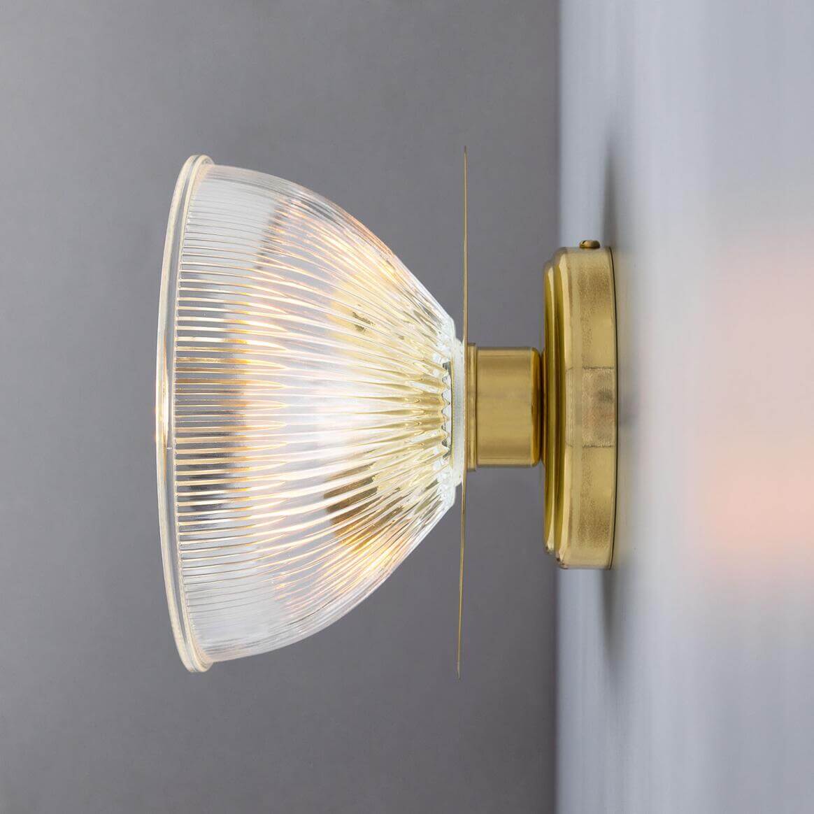 Mullan - Eclipse Prismatic Brass Glass Dish Wall Light 20cm IP20 - Polished Brass Finish