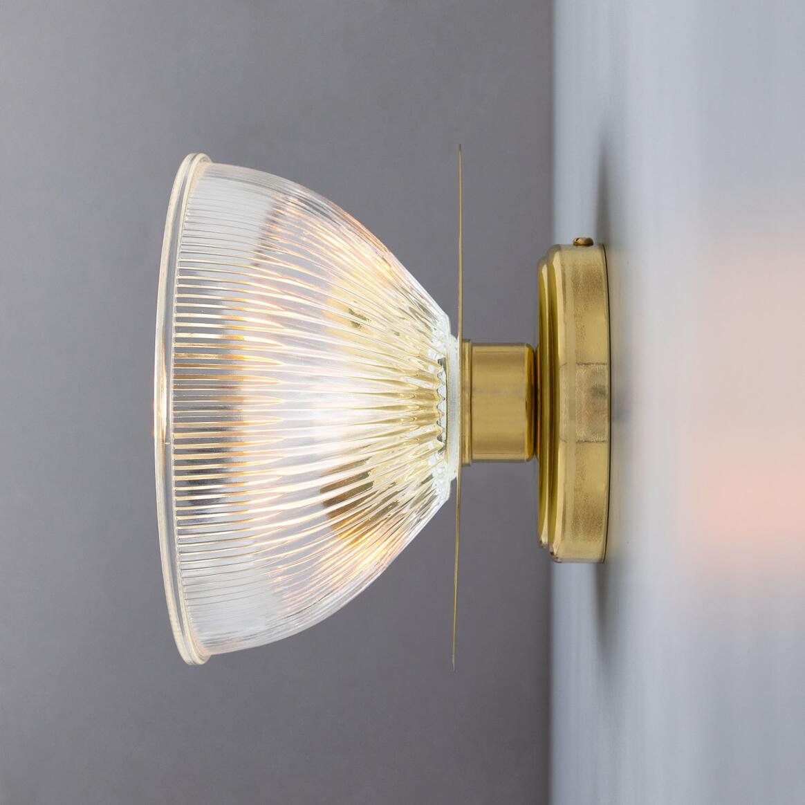 Mullan - Eclipse Prismatic Brass Glass Dish Wall Light 20cm IP20 - Polished Brass Finish
