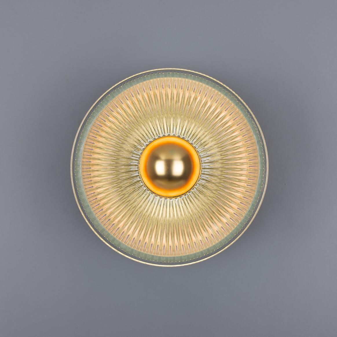 Mullan - Eclipse Prismatic Brass Glass Dish Wall Light 20cm IP20 - Polished Brass Finish