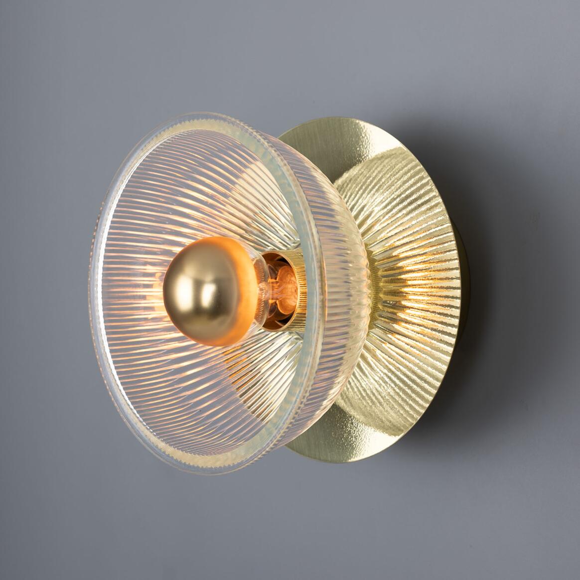 Mullan - Eclipse Prismatic Brass Glass Dish Wall Light 20cm IP20 - Polished Brass Finish