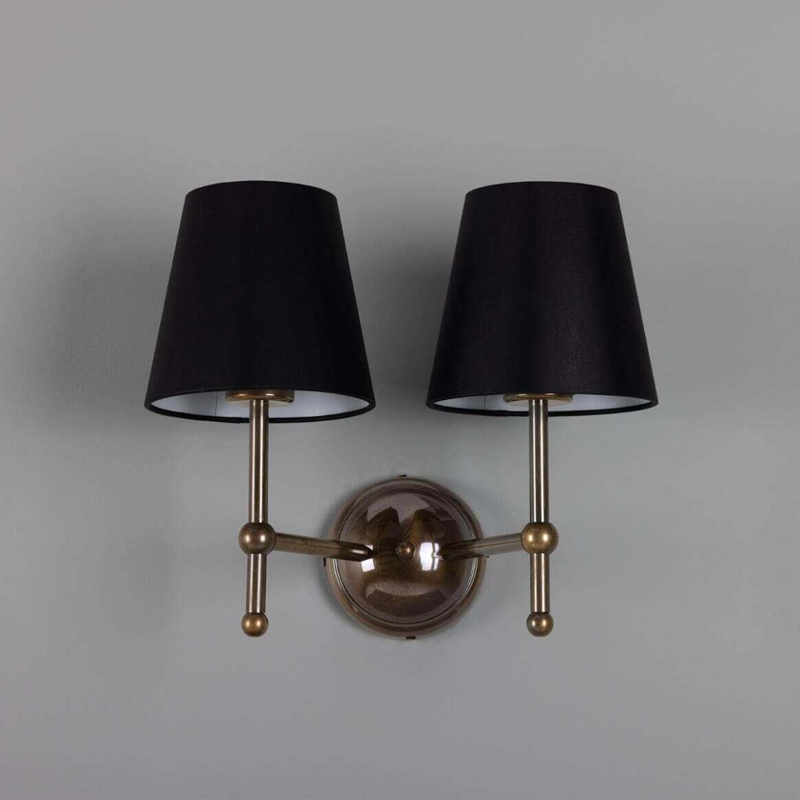 Mullan - Bursa Modern Brass Double Wall Light with Fabric Shades 34cm IP20 - Antique Brass Finish