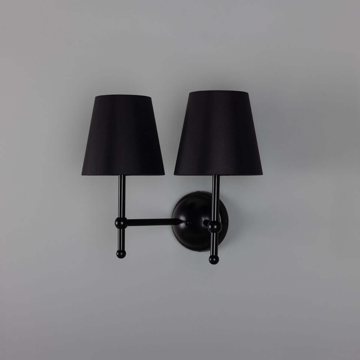 Mullan - Bursa Modern Brass Double Wall Light with Fabric Shades 34cm IP20 - Powder Coated Matte Black Finish