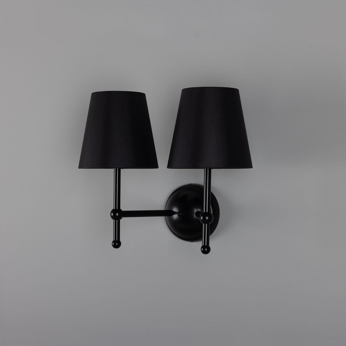Mullan - Bursa Modern Brass Double Wall Light with Fabric Shades 34cm IP20 - Powder Coated Matte Black Finish