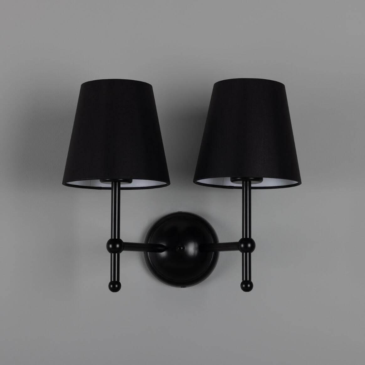 Mullan - Bursa Modern Brass Double Wall Light with Fabric Shades 34cm IP20 - Powder Coated Matte Black Finish