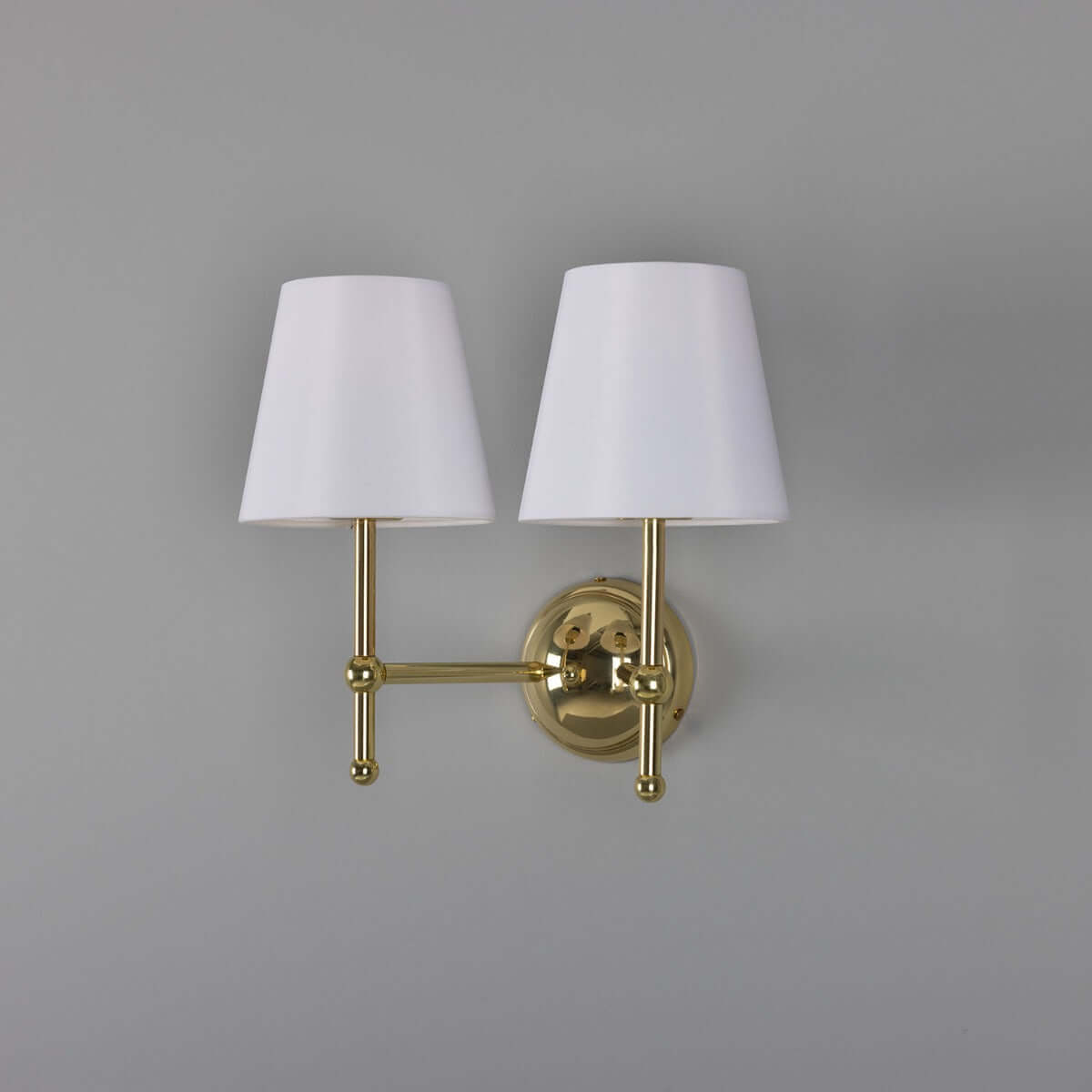 Mullan - Bursa Modern Brass Double Wall Light with Fabric Shades 34cm IP20 - Polished Brass Finish