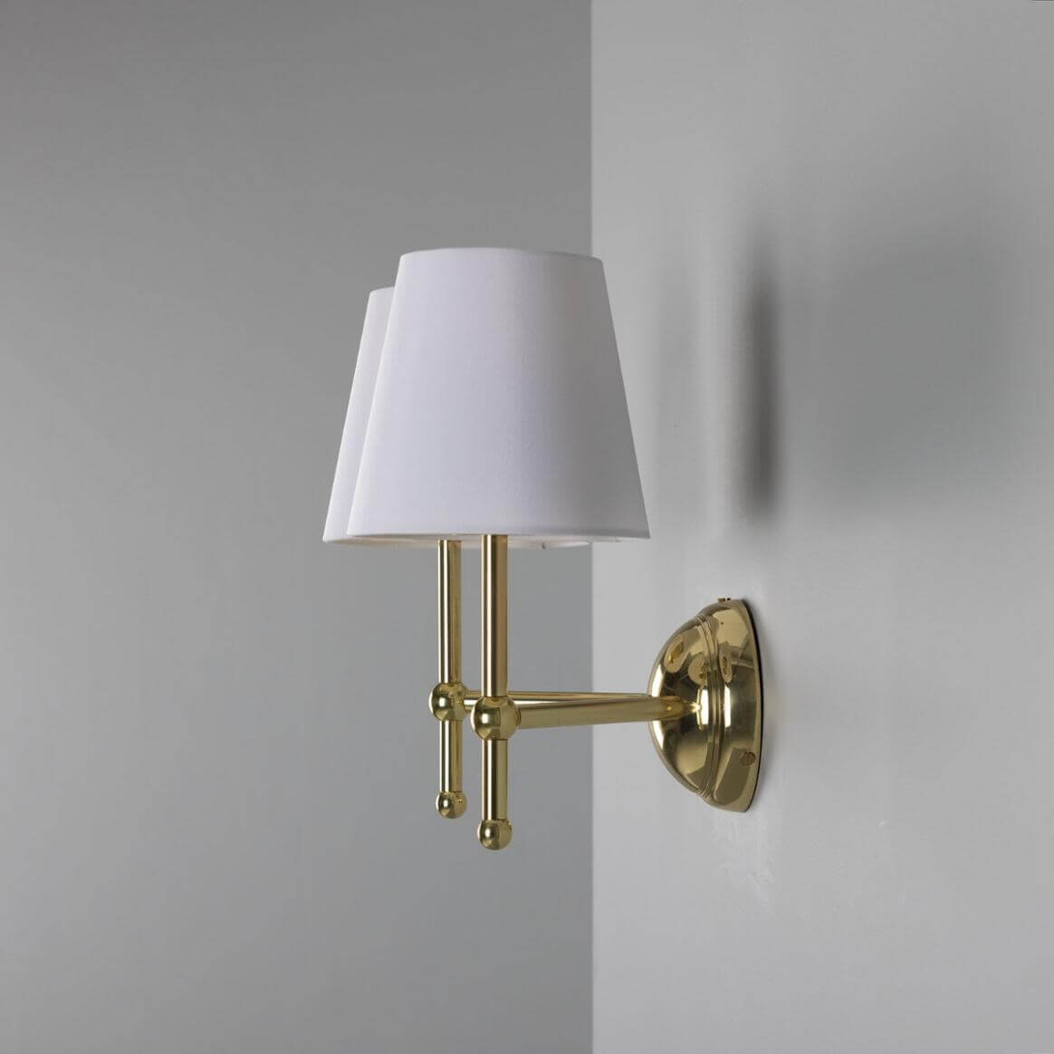 Mullan - Bursa Modern Brass Double Wall Light with Fabric Shades 34cm IP20 - Polished Brass Finish