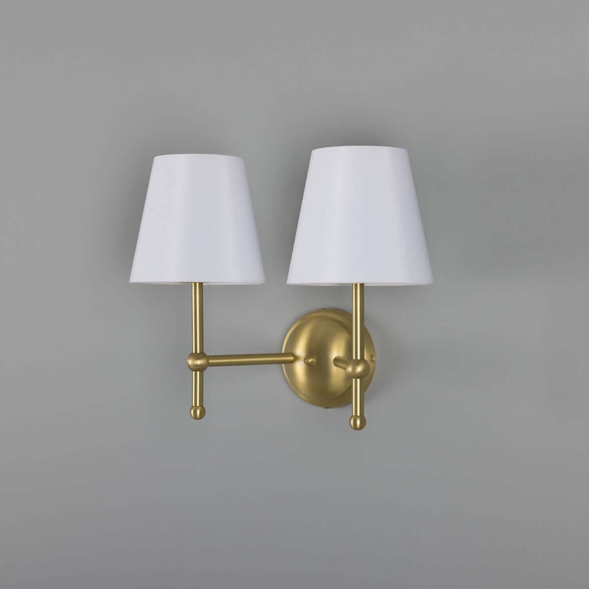 Mullan - Bursa Modern Brass Double Wall Light with Fabric Shades 34cm IP20 - Satin Brass Finish