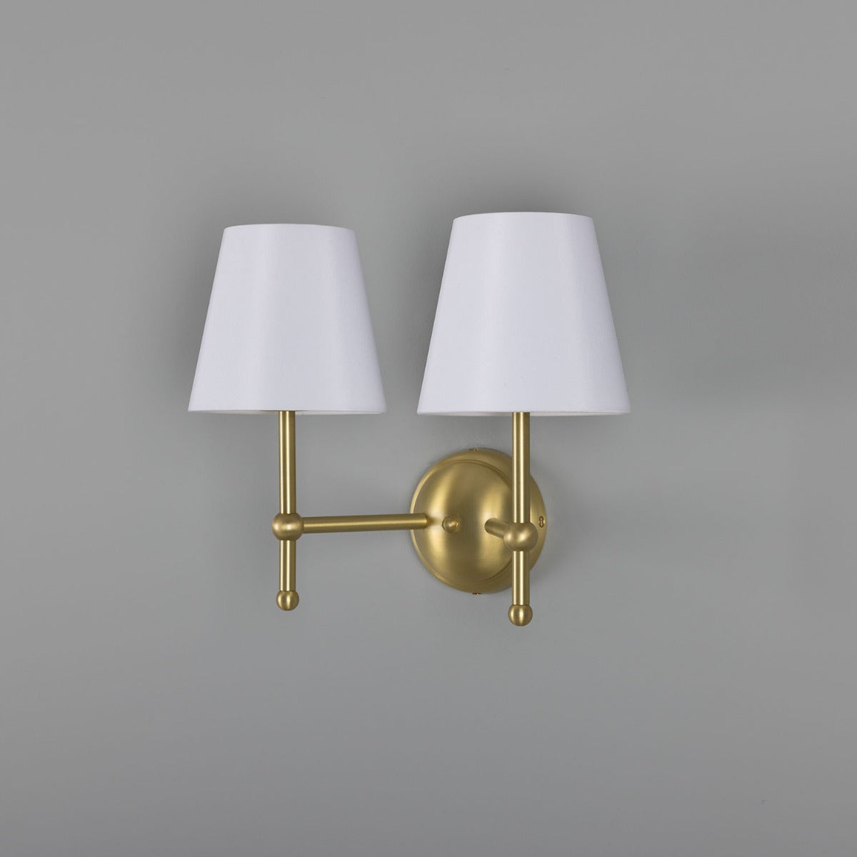 Mullan - Bursa Modern Brass Double Wall Light with Fabric Shades 34cm IP20 - Satin Brass Finish