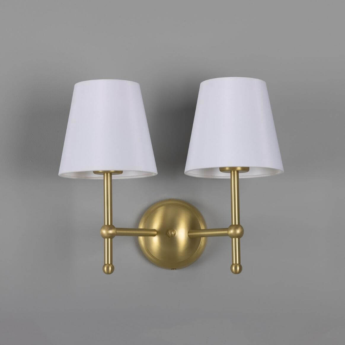 Mullan - Bursa Modern Brass Double Wall Light with Fabric Shades 34cm IP20 - Satin Brass Finish
